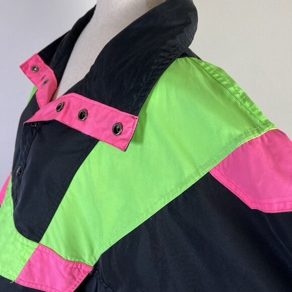 Vintage White Sierra Windbreaker Anorak Jacket Men's Large Black Neon Green Pink - Picture 14 of 16